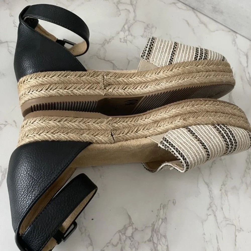 Naturalizer‎ Espradrilles Sandals Sz 8.5M Leather Fabric Flat Summer Coastal